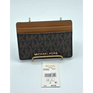 Michael Kors Jet Set Signature Logo Card Case Brown 32F1GJ6D0B New